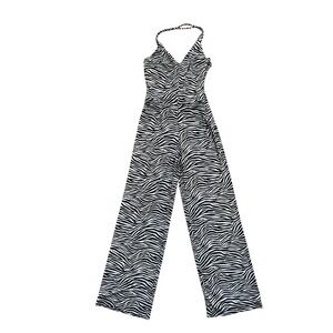 Michael Kors Striped Black White Jumpsuit Halter Neck‎ Size SM Zebra Stripe